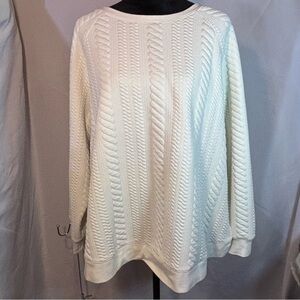ADRIANNA PAPELL Ivory Plus Cable Knit Long Raglan Boxy Crew Neck Top 2X